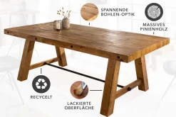 Massiver Esstisch FINCA 200cm vintage braun recyceltes Pinienholz Industrial Design