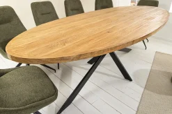 Massiver Esstisch GALAXIE 240cm braun Mangoholz oval schwarz Eisen Sterngestell