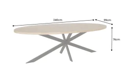 Massiver Esstisch GALAXIE 240cm braun Mangoholz oval schwarz Eisen Sterngestell