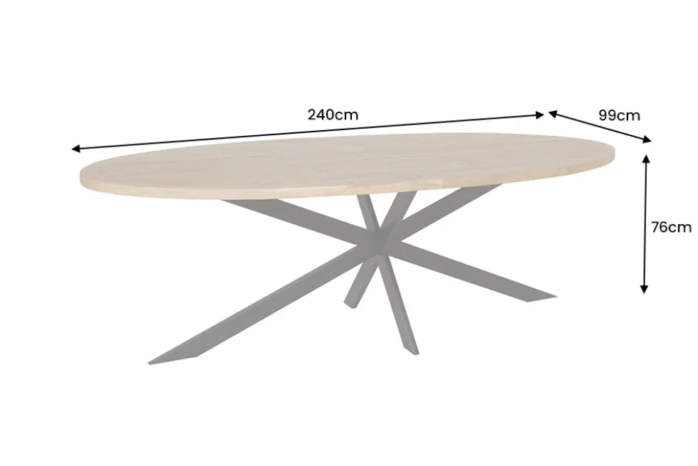 Massiver Esstisch GALAXIE 240cm braun Mangoholz oval schwarz Eisen Sterngestell