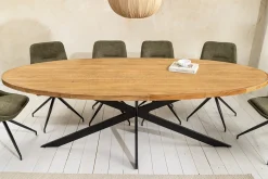 Massiver Esstisch GALAXIE 240cm braun Mangoholz oval schwarz Eisen Sterngestell