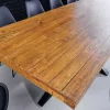 Massiver Esstisch GALAXIE 240cm vintage braun recyceltes Pinienholz schwarzes Stahlgestell