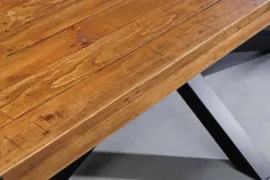 Massiver Esstisch GALAXIE 240cm vintage braun recyceltes Pinienholz schwarzes Stahlgestell