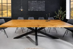 Massiver Esstisch GALAXIE 240cm vintage braun recyceltes Pinienholz schwarzes Stahlgestell
