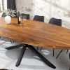 Massiver Esstisch GALAXIE 240cm natur Sheeshamholz oval Sterngestell schwarz