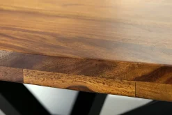 Massiver Esstisch GALAXIE 240cm natur Sheeshamholz oval Sterngestell schwarz