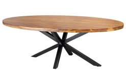 Massiver Esstisch GALAXIE 240cm natur Sheeshamholz oval Sterngestell schwarz