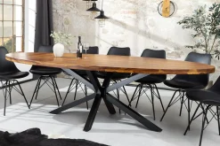 Massiver Esstisch GALAXIE 240cm natur Sheeshamholz oval Sterngestell schwarz