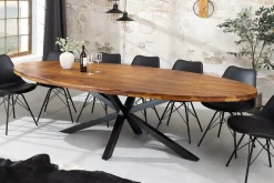 Massiver Esstisch GALAXIE 240cm natur Sheeshamholz oval Sterngestell schwarz