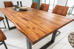 Massiver Esstisch GENESIS 180cm braun Akazienholz Baumkante Eisengestell Industrial