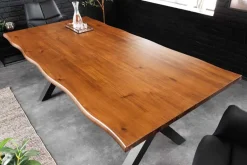 Massiver Esstisch GENESIS 200cm braun Akazienholz schwarz X-Gestell Baumkante