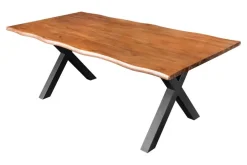 Massiver Esstisch GENESIS 200cm braun Akazienholz schwarz X-Gestell Baumkante