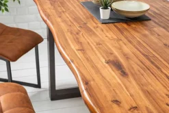 Massiver Esstisch GENESIS 200cm braun Akazienholz Baumkante Eisengestell Industrial