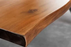 Massiver Esstisch GENESIS 160cm braun Akazienholz schwarz X-Gestell Baumkante