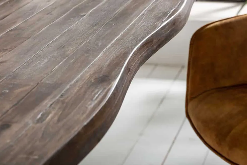 Massiver Esstisch GENESIS VINTAGE 200cm braun Akazienholz schwarzes X-Gestell Baumkante