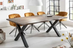 Massiver Esstisch GENESIS VINTAGE 200cm braun Akazienholz schwarzes X-Gestell Baumkante