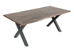 Massiver Esstisch GENESIS VINTAGE 200cm braun Akazienholz schwarzes X-Gestell Baumkante