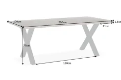 Massiver Esstisch GENESIS VINTAGE 200cm braun Akazienholz schwarzes X-Gestell Baumkante