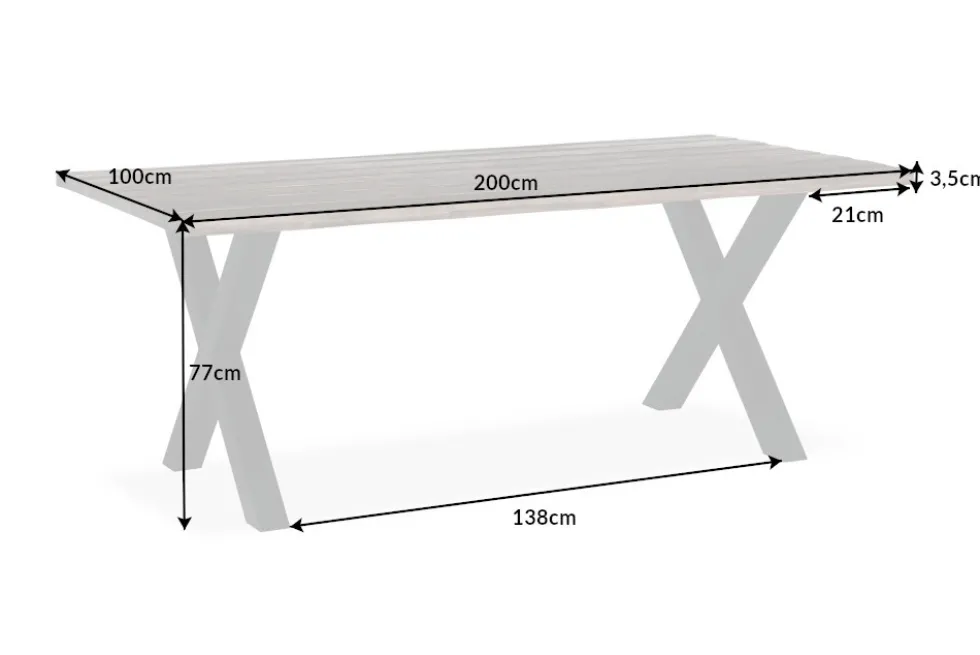 Massiver Esstisch GENESIS VINTAGE 200cm braun Akazienholz schwarzes X-Gestell Baumkante