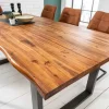 Massiver Esstisch GENESIS 160cm braun Akazienholz Baumkante Eisengestell Industrial