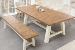 Massiver Esstisch HAMPTONS 165cm hellbraun creme Pinienholz