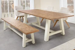 Massiver Esstisch HAMPTONS 165cm hellbraun creme Pinienholz