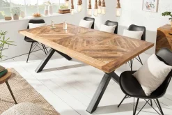 Massiver Esstisch INFINITY HOME 160cm natur schwarz Mangoholz Industrial Design X-Gestell