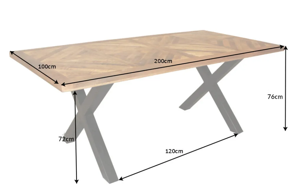 Massiver Esstisch INFINITY HOME 200cm natur schwarz Mangoholz Industrial Design X-Gestell