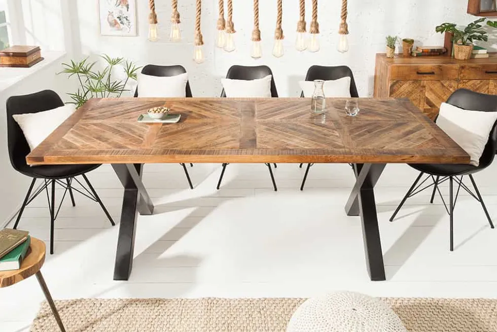 Massiver Esstisch INFINITY HOME 200cm natur schwarz Mangoholz Industrial Design X-Gestell