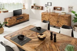 Massiver Esstisch INFINITY HOME 200cm natur schwarz Mangoholz Industrial Design X-Gestell