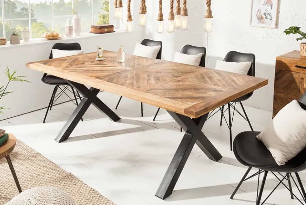 Massiver Esstisch INFINITY HOME 200cm natur schwarz Mangoholz Industrial Design X-Gestell