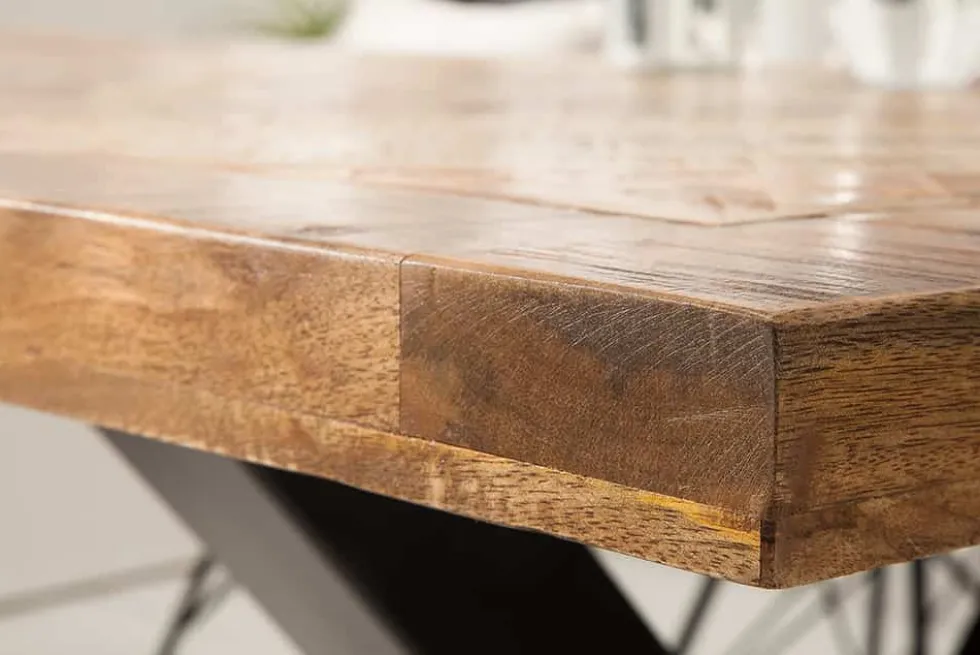 Massiver Esstisch INFINITY HOME 200cm natur schwarz Mangoholz Industrial Design X-Gestell