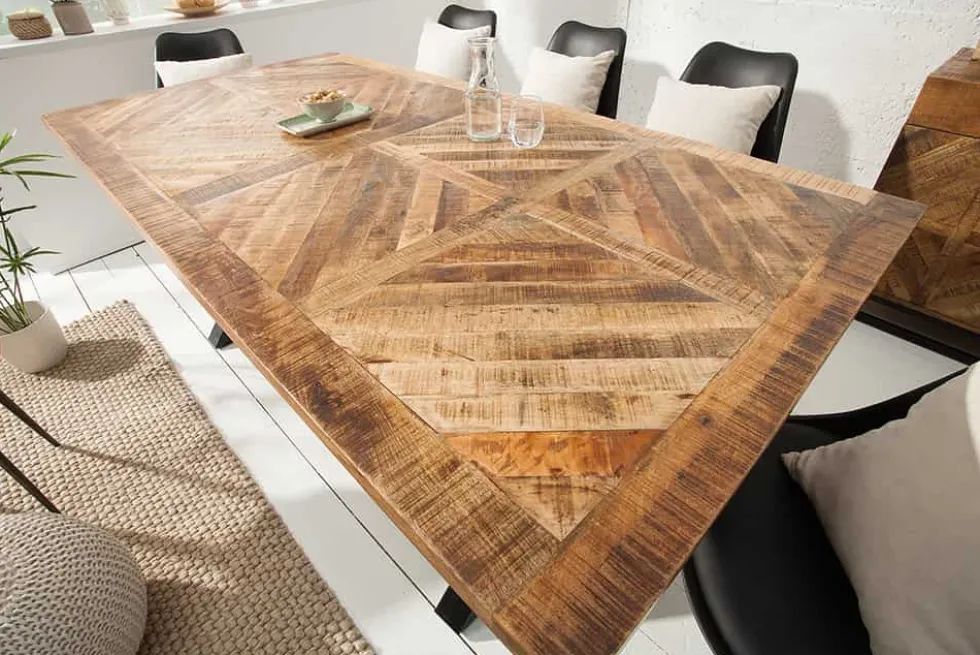 Massiver Esstisch INFINITY HOME 200cm natur schwarz Mangoholz Industrial Design X-Gestell