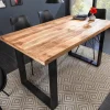 Massiver Esstisch IRON CRAFT 120cm Mangoholz schwarzes Eisengestell Kufe Industrial Design