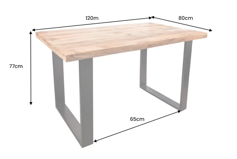 Massiver Esstisch IRON CRAFT 120cm Mangoholz schwarzes Eisengestell Kufe Industrial Design