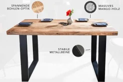 Massiver Esstisch IRON CRAFT 120cm Mangoholz schwarzes Eisengestell Kufe Industrial Design