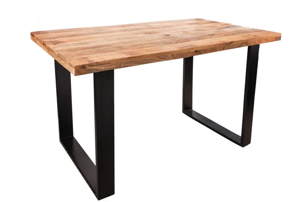 Massiver Esstisch IRON CRAFT 120cm Mangoholz schwarzes Eisengestell Kufe Industrial Design
