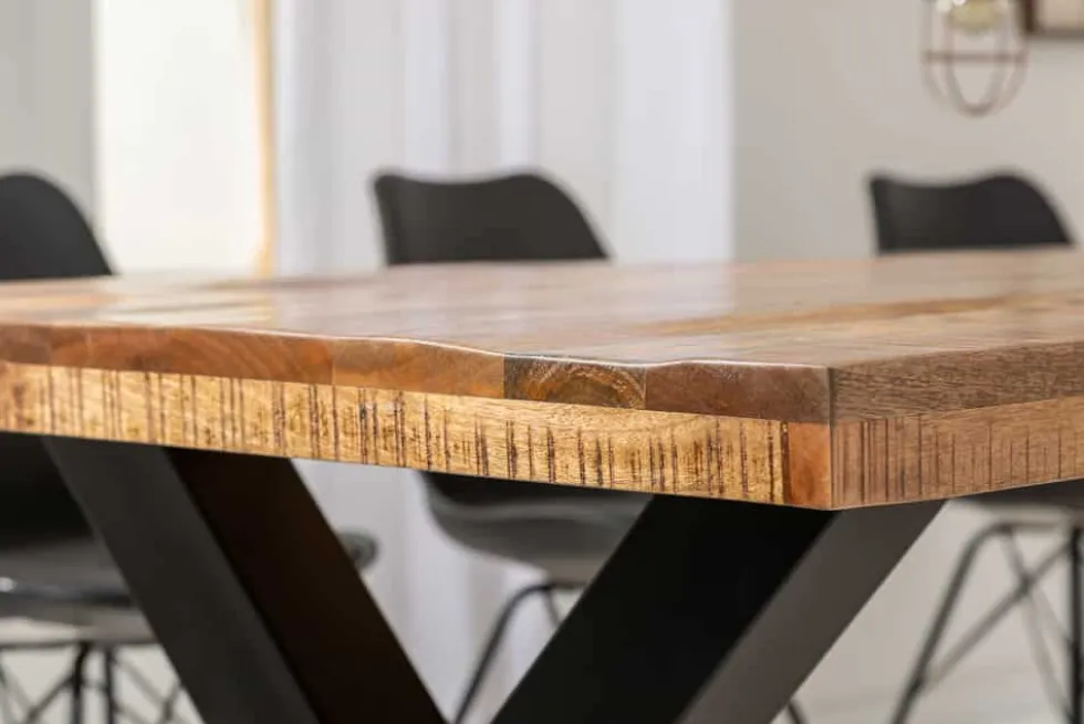 Massiver Esstisch IRON CRAFT 140cm Mangoholz schwarz Metall Industrial Design