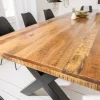 Massiver Esstisch IRON CRAFT 200cm natur Mangoholz Industrial Design X-Gestell schwarz Metall
