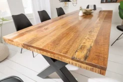 Massiver Esstisch IRON CRAFT 200cm natur Mangoholz Industrial Design X-Gestell schwarz Metall