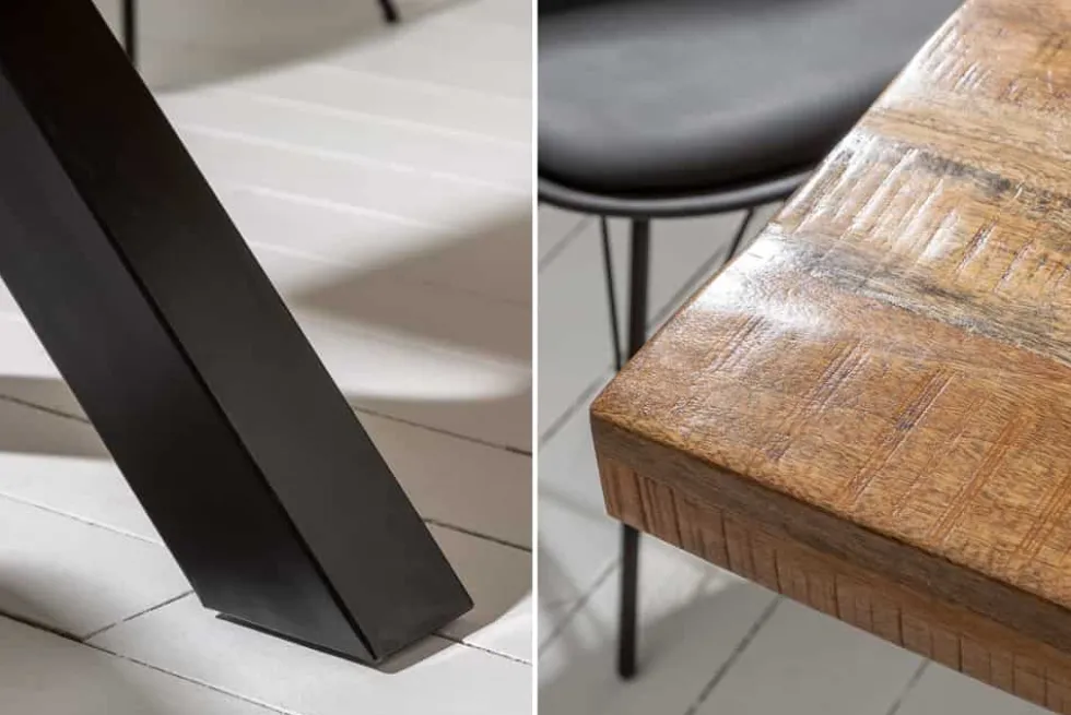 Massiver Esstisch IRON CRAFT 200cm natur Mangoholz Industrial Design X-Gestell schwarz Metall