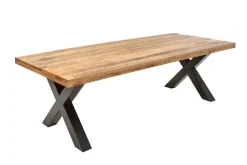 Massiver Esstisch IRON CRAFT 200cm natur Mangoholz Industrial Design X-Gestell schwarz Metall