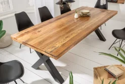 Massiver Esstisch IRON CRAFT 200cm natur Mangoholz Industrial Design X-Gestell schwarz Metall