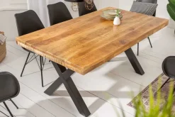 Massiver Esstisch IRON CRAFT 160cm natur Mangoholz Industrial Design schwarz Metall