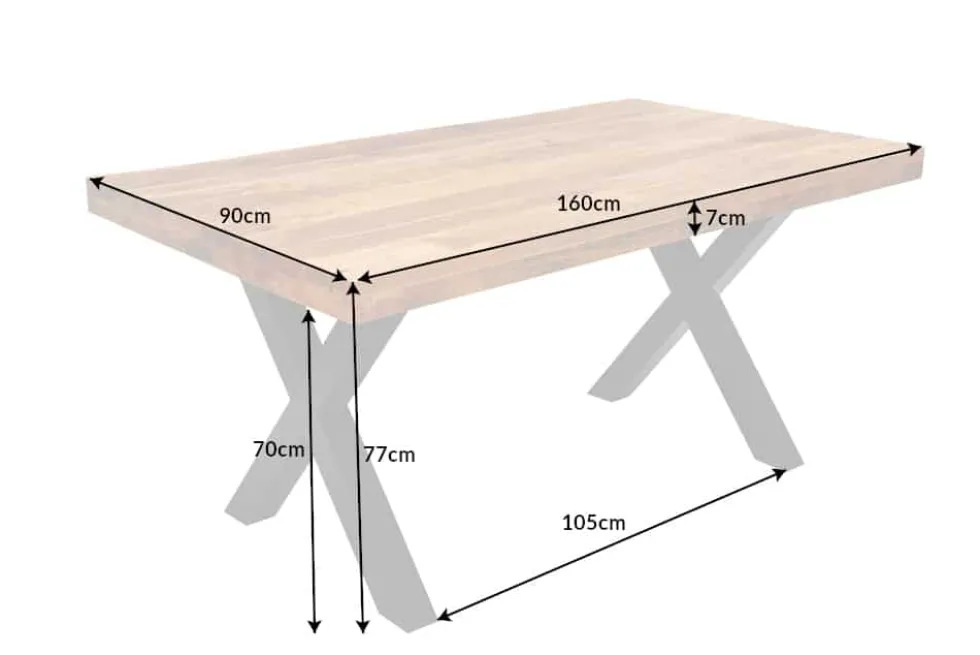 Massiver Esstisch IRON CRAFT 160cm natur Mangoholz Industrial Design schwarz Metall