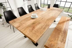 Massiver Esstisch IRON CRAFT 240cm natur Mangoholz Industrial Design X-Gestell schwarz Metall