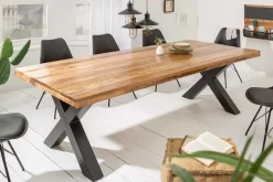 Massiver Esstisch IRON CRAFT 240cm natur Mangoholz Industrial Design X-Gestell schwarz Metall