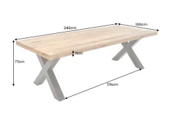 Massiver Esstisch IRON CRAFT 240cm natur Mangoholz Industrial Design X-Gestell schwarz Metall