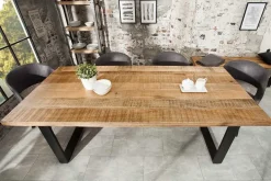 Massiver Esstisch IRON CRAFT 180cm natur Mangoholz Eisen Kufengestell Industrial Design