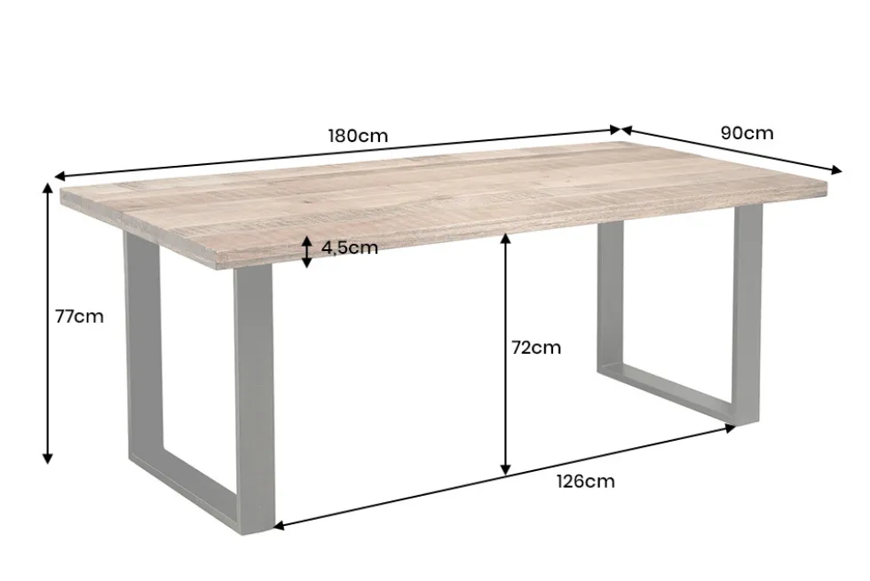 Massiver Esstisch IRON CRAFT 180cm natur Mangoholz Eisen Kufengestell Industrial Design